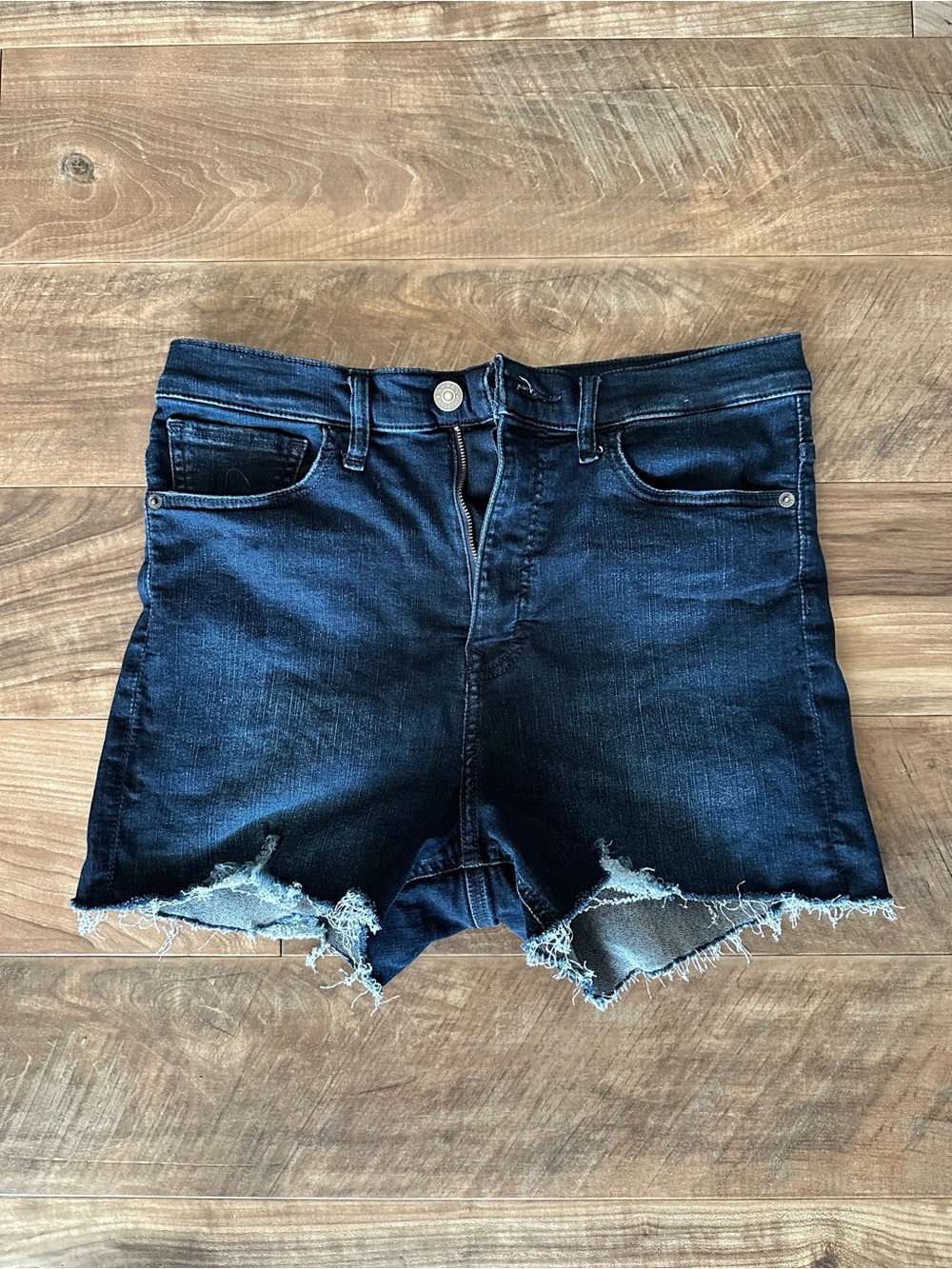 Express Distressed Denim Cutoff High Rise Shorts